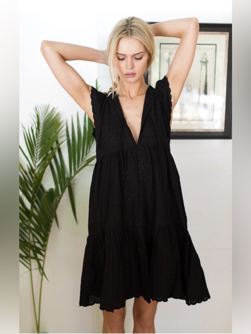 EMERSON FRY ANGEL DRESS - BLACK EYELET, Size: M/L, Color: Black, Perfect Condtn